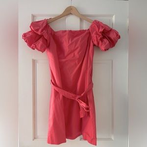 Club Monaco Salmon colored off the shoulder cocktail dress.